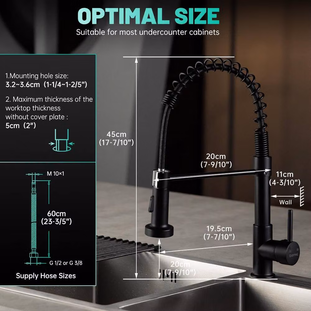 Dayone Matt Black Stainless Steel Kitchen Mixer Tap with Pull Out Spout, Spray Function and 360 Degree Swivel Spout – 5