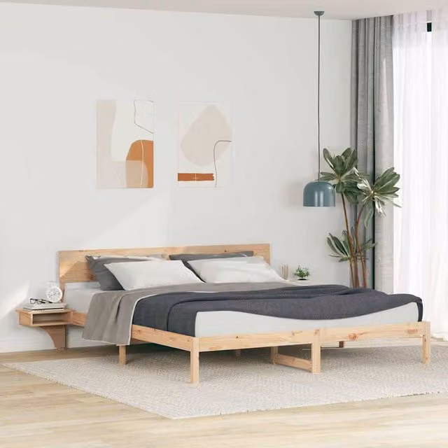 Berkfield Home Solid Pine Wood Bed Frame with Headboard, Brown, 180 x 200 cm