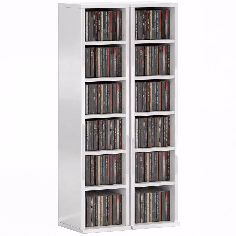 HOMCOM Set of 2 White Wall Mounted CD Storage Units with Adjustable Shelves – 2
