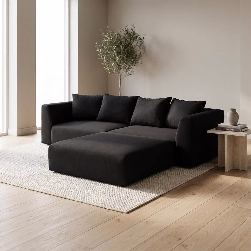Abakus Direct Tokyo L-Shape Corner Sofa in Black Geometric Basket Weave Fabric with Reversible Deep Seats and Scatter Cushions – 3
