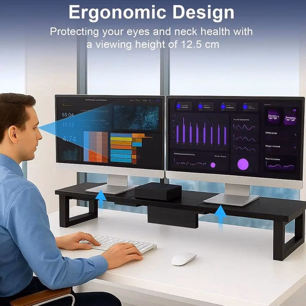Kelvenix Dual Monitor Stand Riser in Black, W/D: 90 x 26 cm – 2