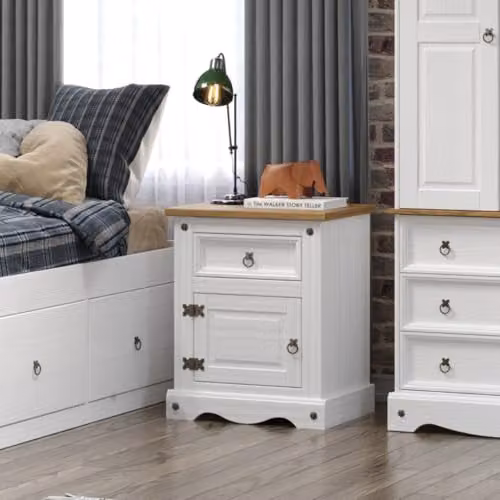 Core Products Corona White Wax 1 Door 1 Drawer Bedside Cabinet – 2