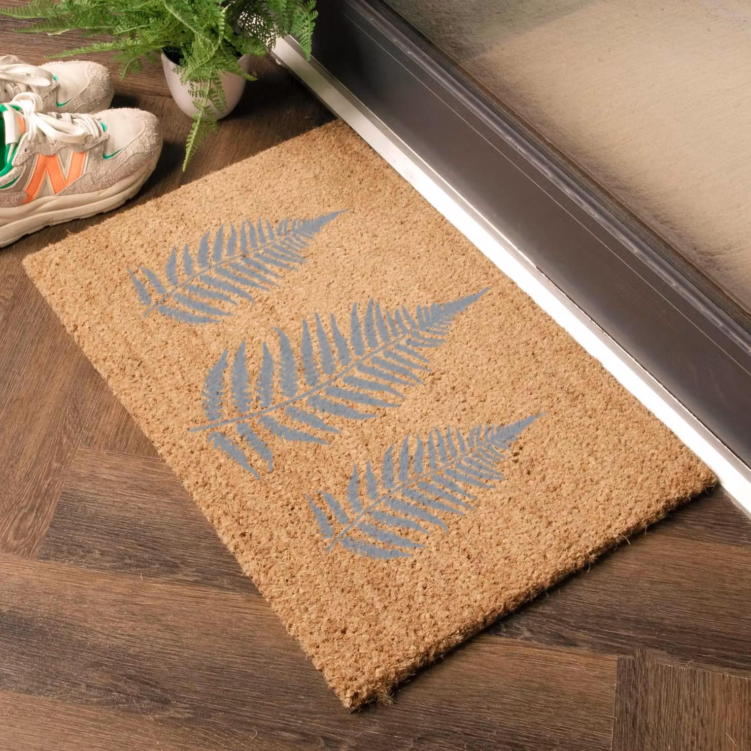 Artsy Mats Grey Fern Leaves Pattern Doormat in Black, W: 60 cm, D: 40 cm – 2