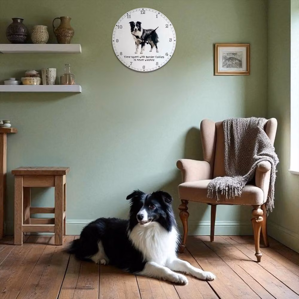 Animal Crackers Border Collie Dog Breeds Round Quartz Wall Clock, Multicolour and White – 2