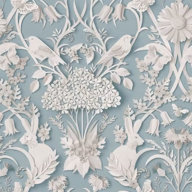 Fine Decor 3D Woodland Wallpaper in Blue with Nature and Animal Motifs