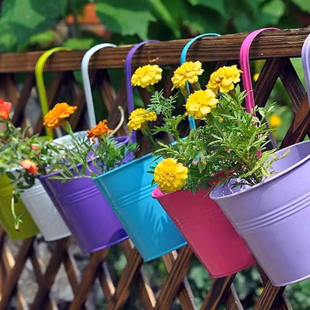 EONLION Metal Hanging Round Flower Pot in Blue