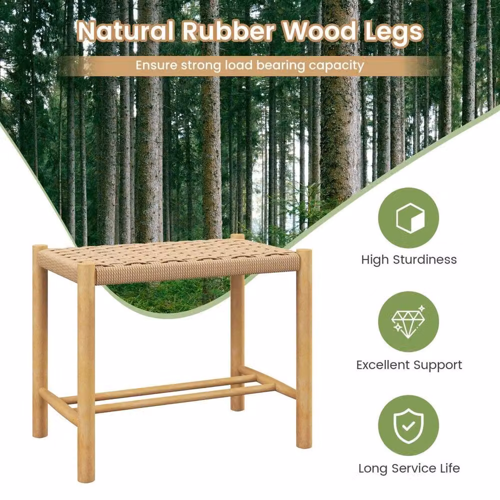 Havendro 2 Pack of Rustic Backless Stools in Natural Rubberwood with Woven Paper Seats – 4