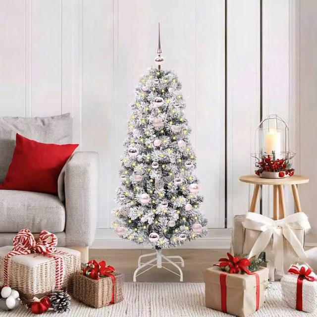 Berkfield Home Artificial Hinged Christmas Tree in Green and White, Height: 120 cm – 1