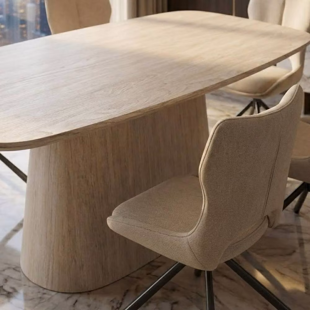 HOME LUXE INTERIOR Davos Grey Ceramic Oval Dining Table and 6 Roseland Swivel Chairs – 5