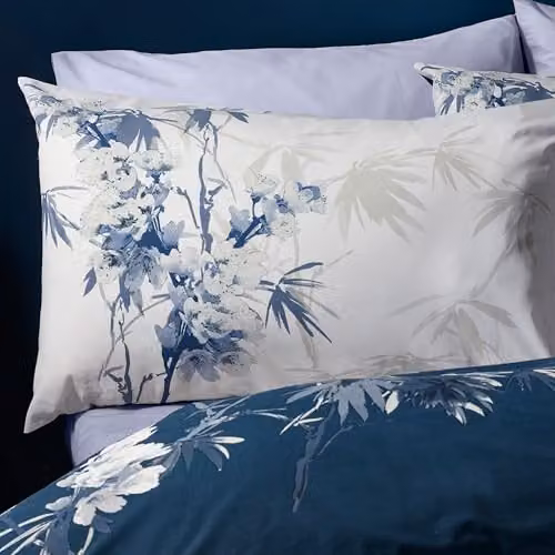 Catherine Lansfield Kyoto Floral Reversible Double Duvet Cover and Pillowcase Set in Blue, W/D/H: 200 x 200 cm and 50 x 75 cm – 2