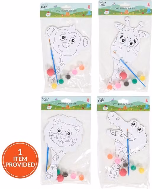 Craft Club Colour Your Own Animal Paddle Ball Set in White Wood