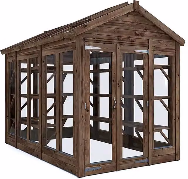 Dunster House Growzilla Wooden Greenhouse with Shelving in Brown, W: 180 cm, D: 300 cm