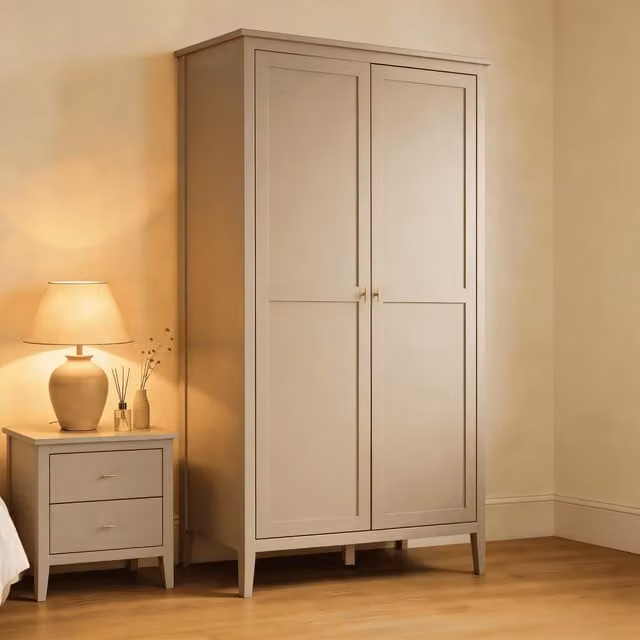 Home Source Grace 2 Door Wardrobe in Greige with Metal Handles