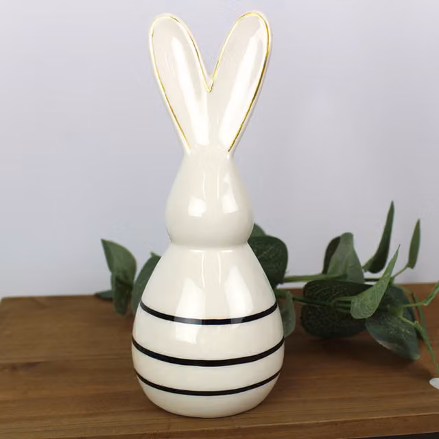 Little Cosy Home White Striped Ceramic Bunny Tabletop Easter Ornament