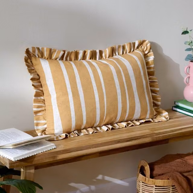 Furn Carmon Stripe Ruffle Cushion in Yellow, W: 60 cm, H: 40 cm – 1