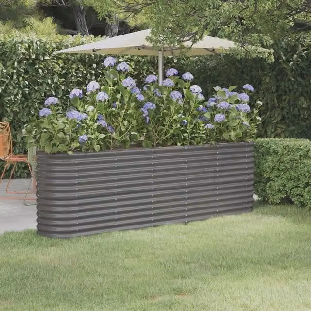 Berkfield Home Garden Grey Powder-coated Steel Raised Bed W/D/H: 224 x 40 x 68 cm – 1