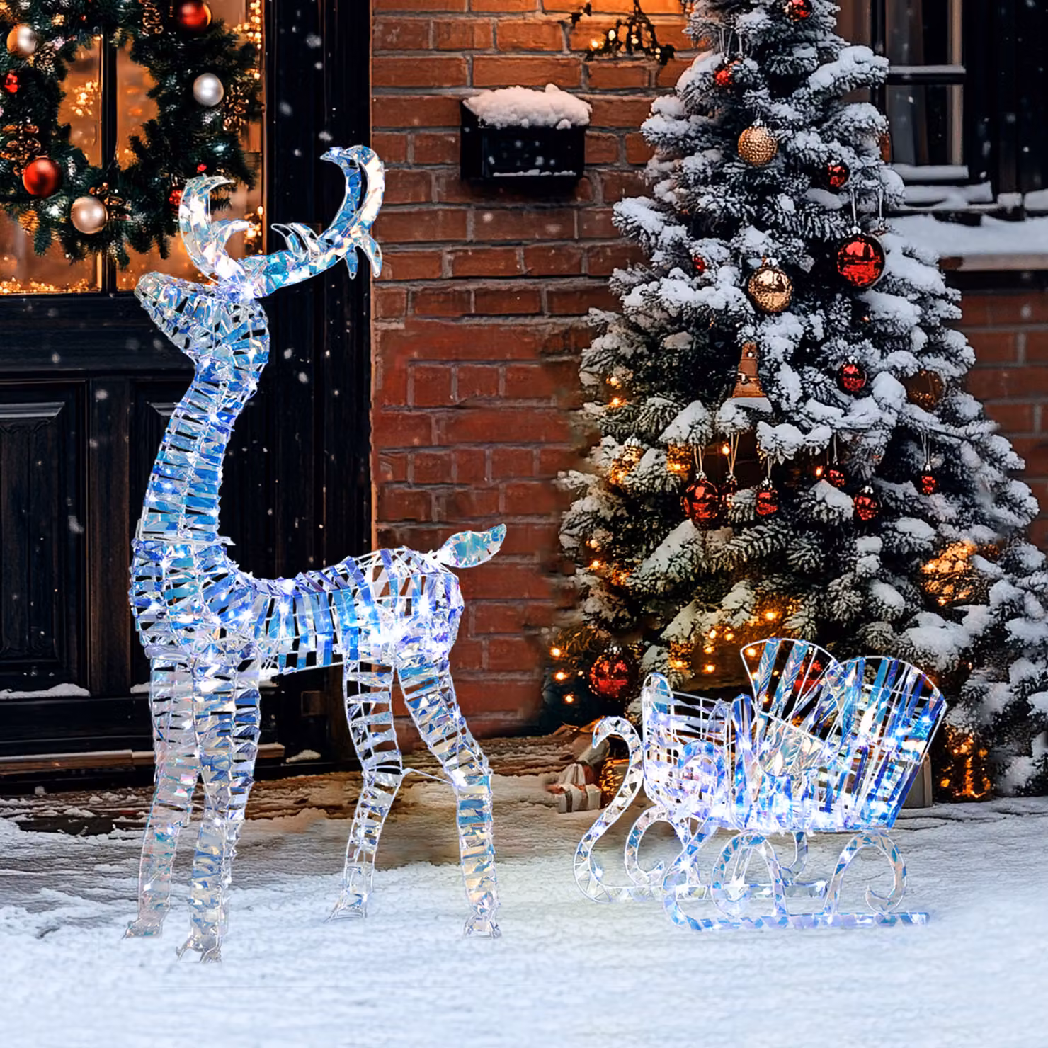 Outsunny Silver Lighted Christmas Reindeer with Sleigh featuring 170 Warm White LED Lights for Outdoor Holiday Decor – 5
