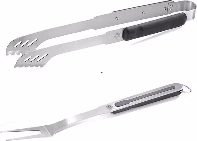 Gefu BBQ Premium Barbecue Tongs and Fork Set in Silver Stainless Steel