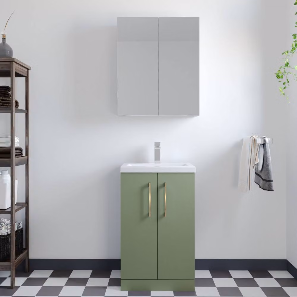 Balterley Modern Satin Green Freestanding Bathroom Vanity Unit with Soft Close Hinged Doors – 2