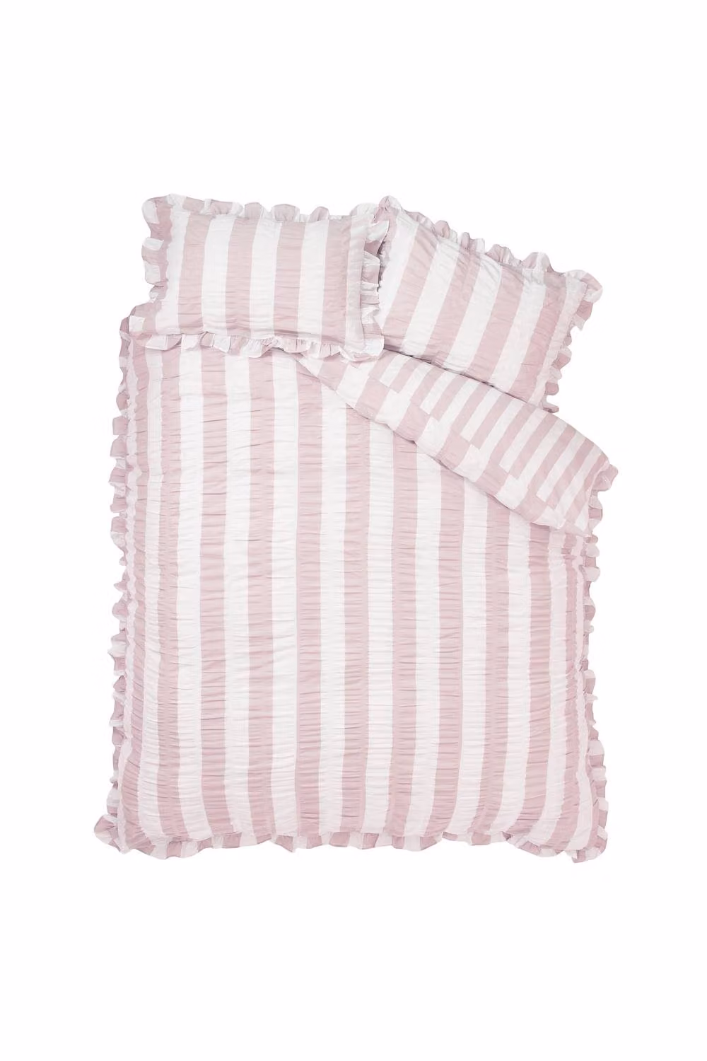 Catherine Lansfield Seersucker Frill Stripe Duvet Cover and Pillowcase Set, Pink, W/D/H: 180 x 200 cm, Pillowcase: 50 x 75 cm – 2