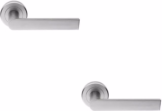 Loops 2x Pair Flat Rectangular Bar Handles on Round Rose with Concealed Fixings in Satin Chrome