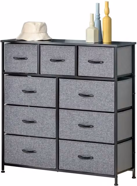 HOMCOM 9 Drawer Storage Chest Dresser and Organiser Unit in Black and Grey
