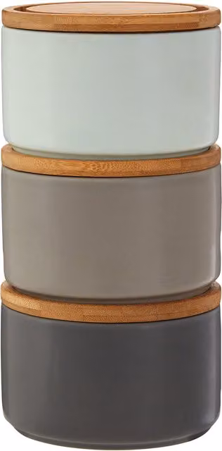 Premier Housewares Fenwick Set of 3 Airtight Stackable Ceramic and Stoneware Storage Canisters with Bamboo Lids in Grey and Blue – 1