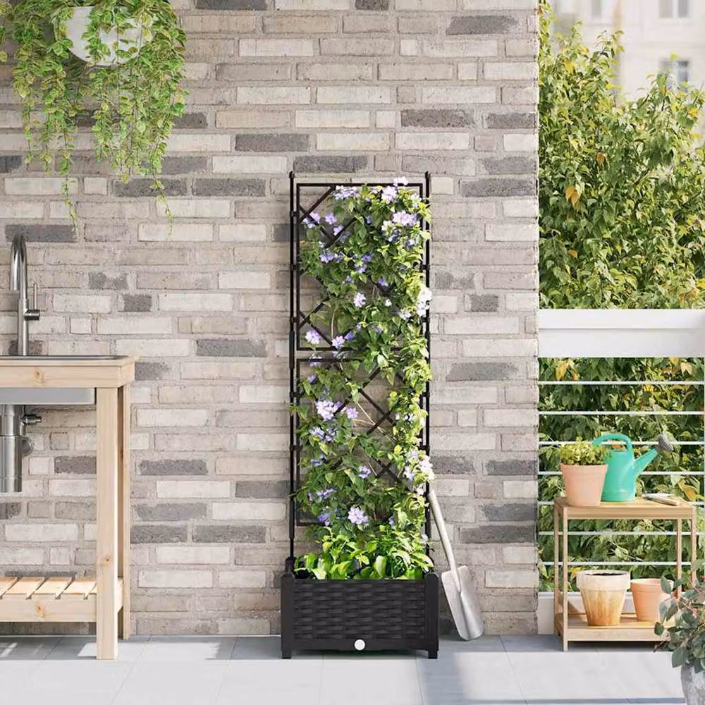 Berkfield Home Garden Planter with Trellis, Black, W/D/H: 40 x 40 x 125.5 cm – 2