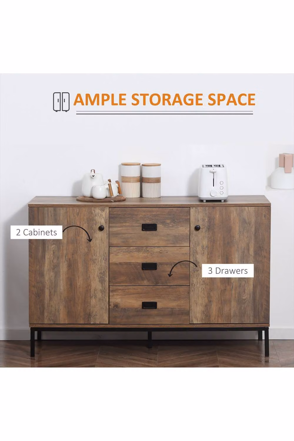 ERGOVEXA Modern Mango Wood-Effect Sideboard in Brown and Black, W/D/H: 120 x 39.5 x 77 cm – 3