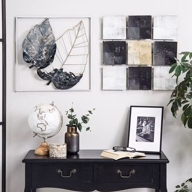 Wyld and Coco Geometric Metal Wall Art in Black, White and Gold, W: 50 cm, H: 50 cm – 1