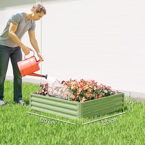 Outsunny 432L Raised Garden Bed in Green Galvanised Steel, W/D/H: 120 x 120 x 30 cm – 7