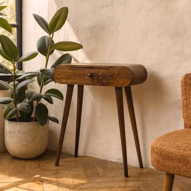 Wyld Haus Olbia Mini Round Mango Wood Dressing Table in Brown