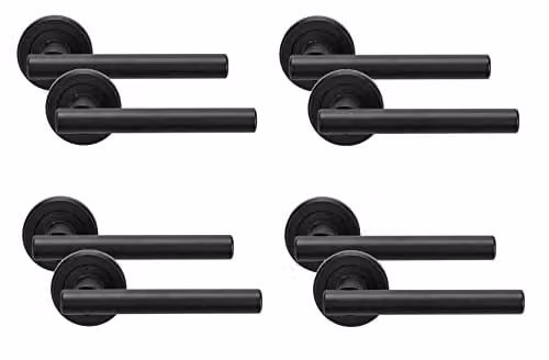 Golden Grace Straight T-Bar Door Handles in Matt Black with Rose, 4 Pairs – 1