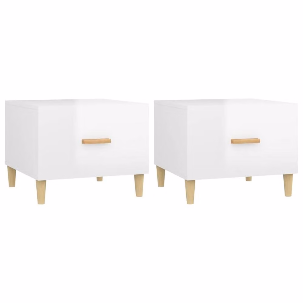 Berkfield Home Sturdy High Gloss White Coffee Tables, Set of 2, W/D/H: 50 x 50 x 40 cm