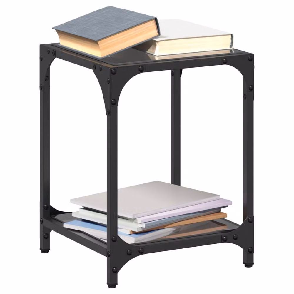 Berkfield Home Modern Square Coffee Table Set with Black Glossy Glass Top and Steel Frame, 2 Pieces, W/D/H: 30 x 30 x 40 cm – 2