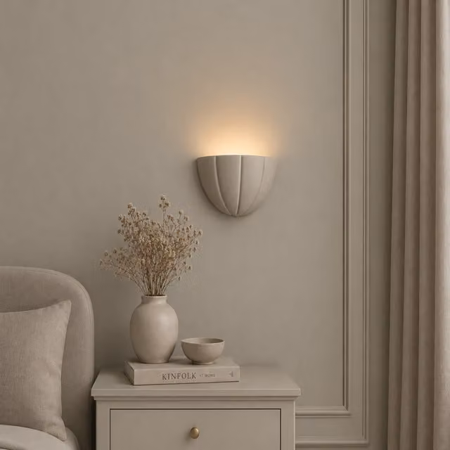 ValueLights Leonardo Scallop Ceramic Flush Wall Light in Green, White or Grey – 1