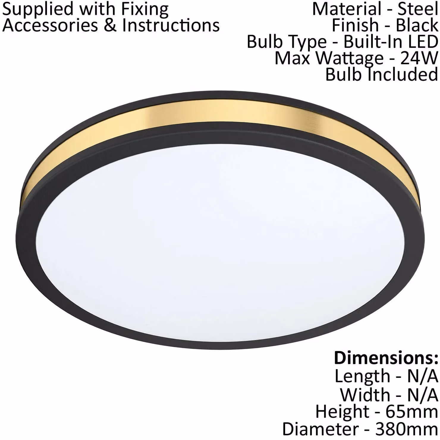 Loops 2 Pack Modern Round LED Ceiling Light in Black and Gold/Brass, 24W – 2
