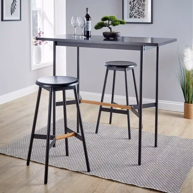 Home Source Harvey Black Bar Table and 3 Stools Dining Set