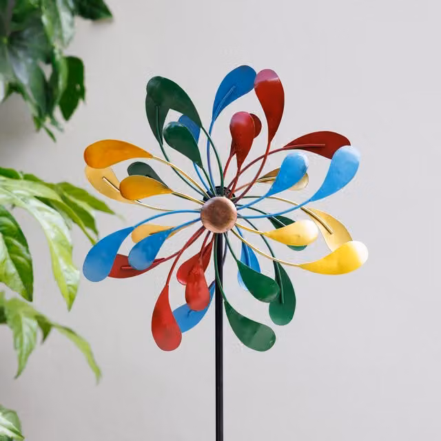 Primrose Metal Droplet Multicoloured Kinetic Wind Spinner, Diameter: 38 cm