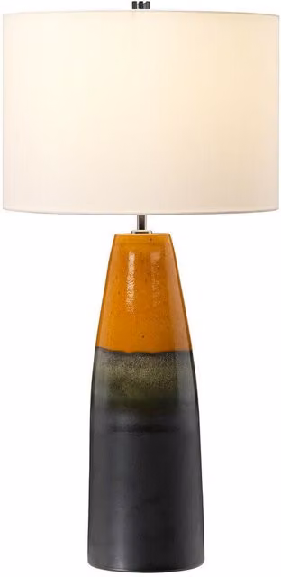 Loops Table Lamp with Orange and Grey Ceramic Tapered Vase and Ivory Fabric Drum Shade, E27 60W LED Compatible