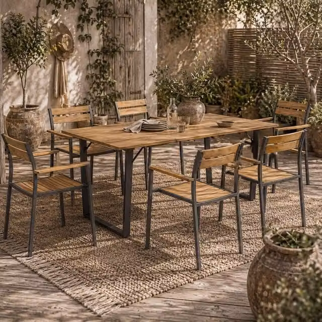 Wyld Haus Mafi 7 Piece Outdoor Dining Set in Brown Wood and Steel, W/D/H: 175 x 80 x 75 cm – 1