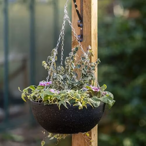 Garden Gear Black Stone Effect Hanging Basket Planter, Diameter: 35 cm, W/D/H: 35 x 35 x 13 cm, Pack of 2 – 3