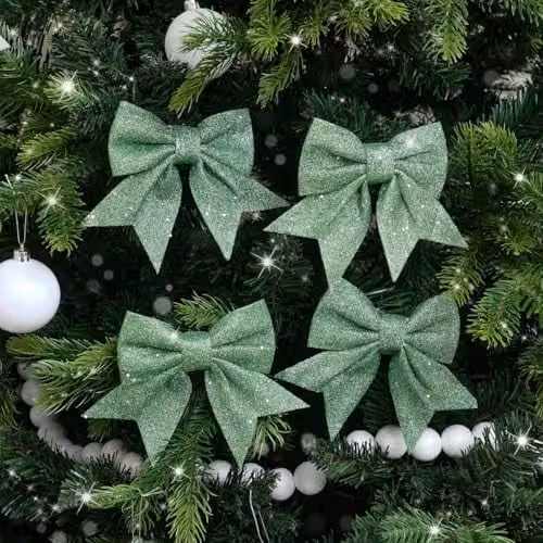Melody Maison Set of 4 Vintage Green Christmas Hanging Pendant Bows