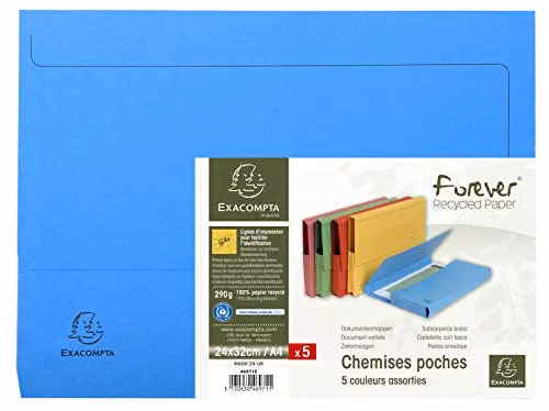 Exacompta Forever Blue Angel A4 5 Pocket Gusseted Folders in Assorted Colours