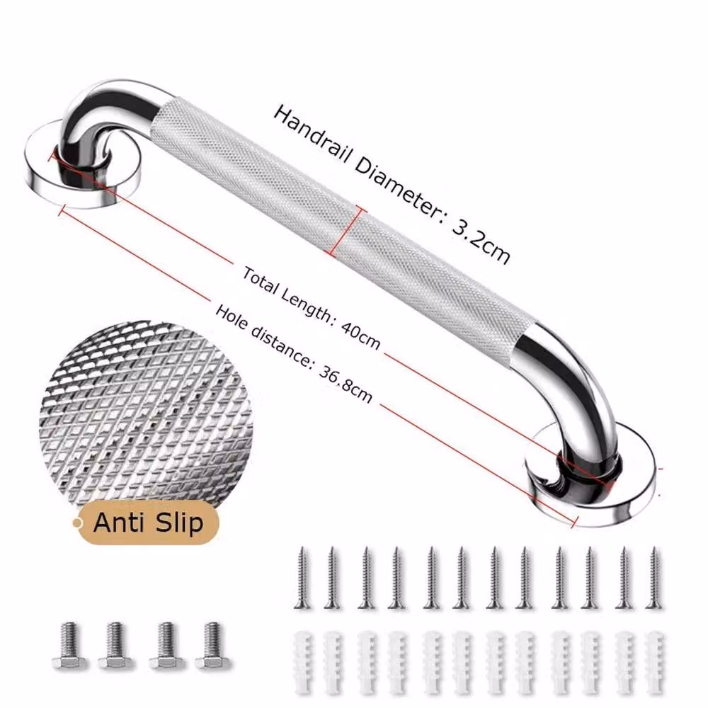 FLAVORA Stainless Steel Anti Slip Bath Grab Bar in Silver, W: 180 cm, H: 180 cm