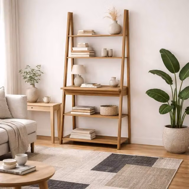 Wyld Haus Athy Brown Oak Ladder Writing Desk with 5 Shelves – 1