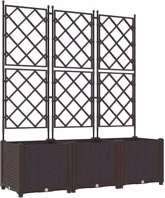 Berkfield Home Garden Planter with Trellis, 3 Piece Set, Brown, W/D/H: 120 x 40 x 143 cm