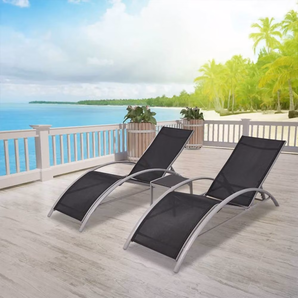 Berkfield Home Sun Loungers with Table in Black Aluminium – 1