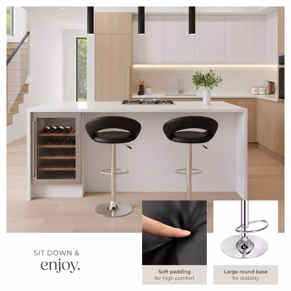 tectake Christian Set of 2 Modern Bar Stools in Black Synthetic Leather with Metal Frame – 4