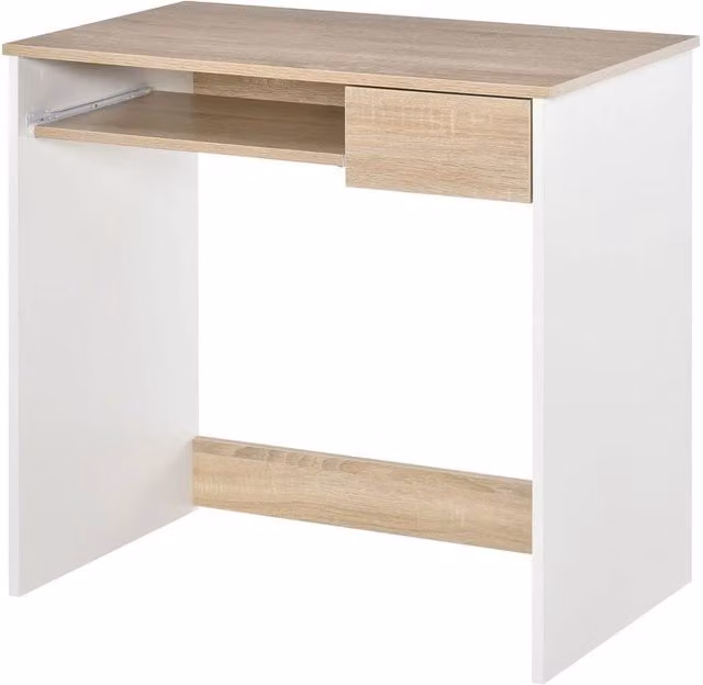 VOGREX Oak Compact Computer Desk with Keyboard Tray and Drawer in Beige, W/D/H: 80 x 45 x 75 cm